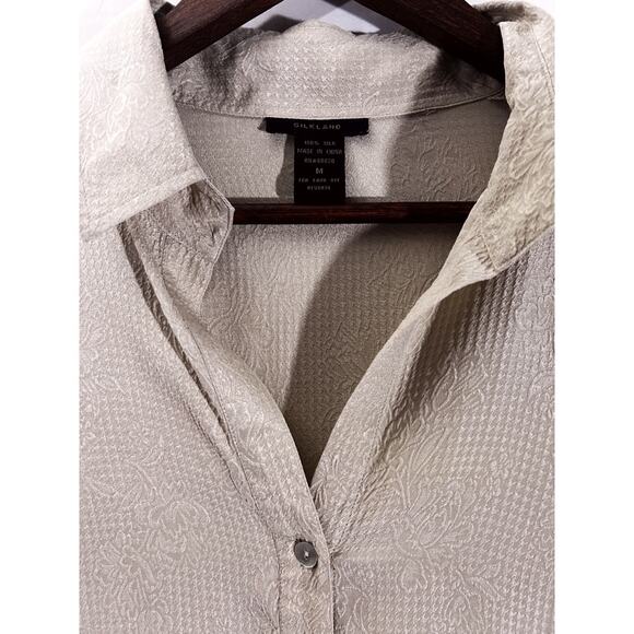 Silkland Beige 100% Silk Floral Embossed Top Women's Medium - Picture 3 of 6